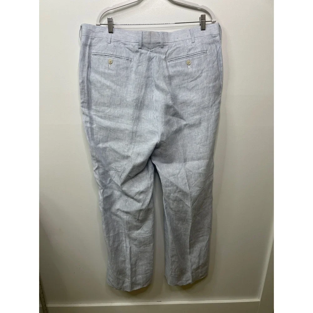 New Banana Republic Blue White Striped Linen Pleated Trousers 38 Beach Coastal‎